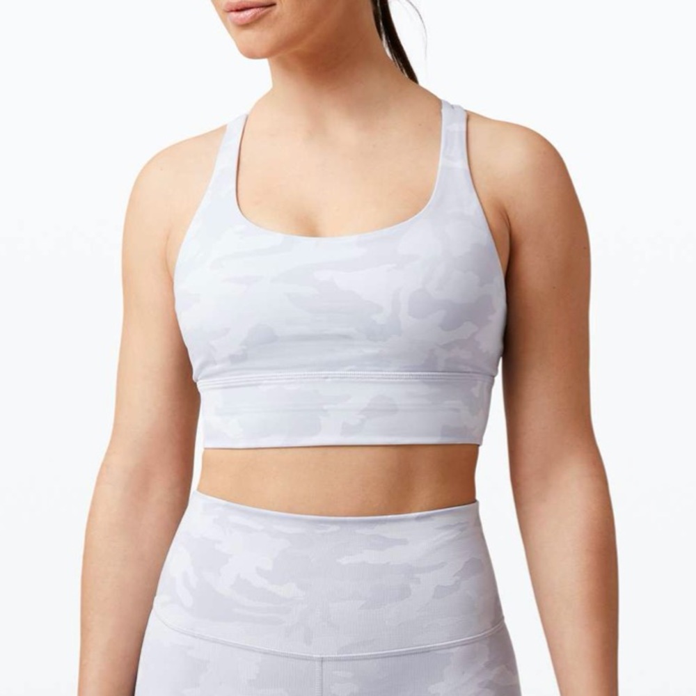 Lululemon Energy Bra Long Line in Incognito Camo Alpine White Multi